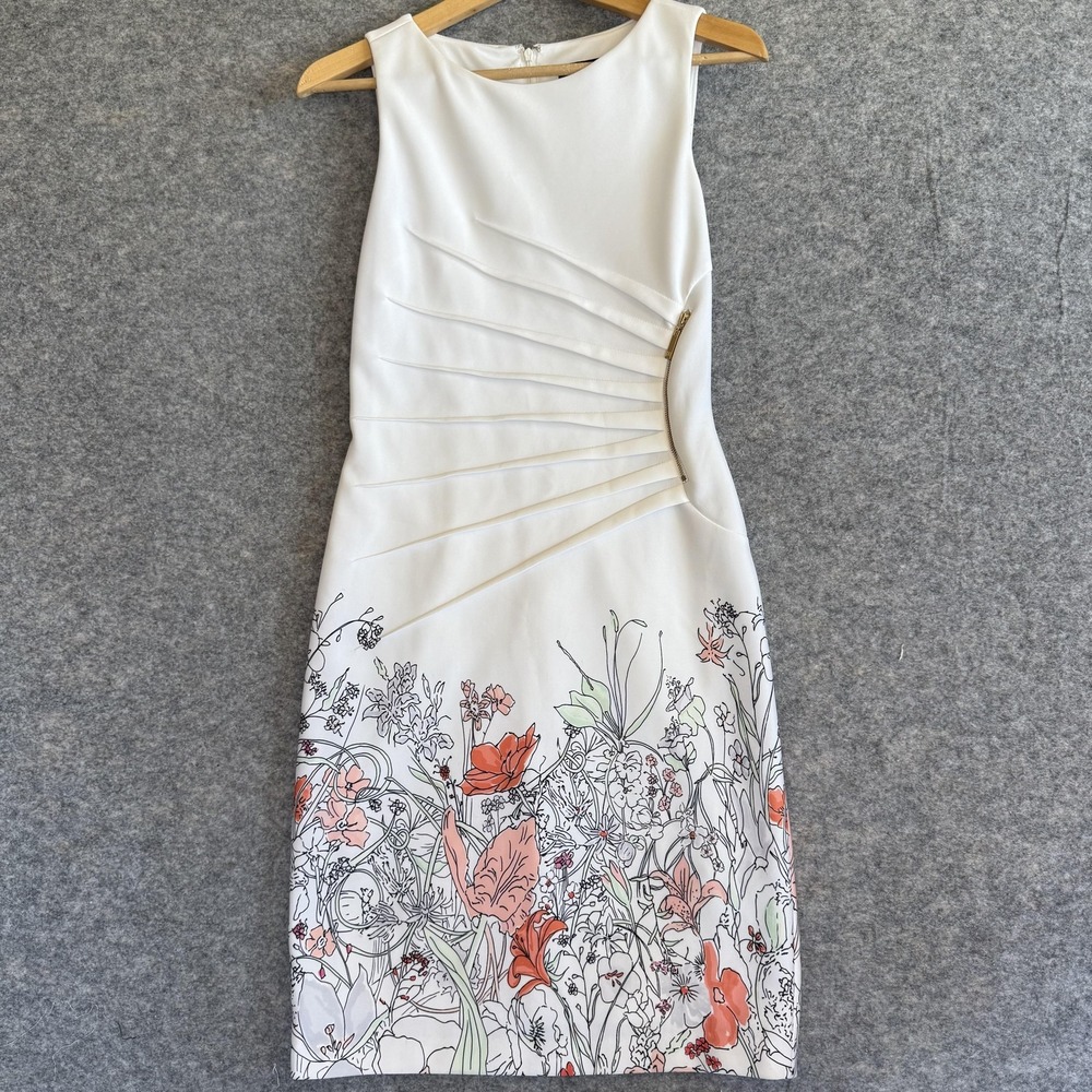 Ivanka Trump Dress Womens‎ 4 Floral Print Sleeveless Sheath Gold Zipper Chic